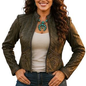 Double D Ranch Mabel heavily embellished, leather jacket NWOT